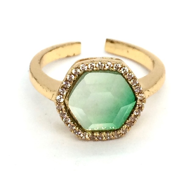 JOY DRAVECKY CHLOE HEXAGON RING OMBRE GREEN GOLD PLATED BRASS - Picture 3 of 10